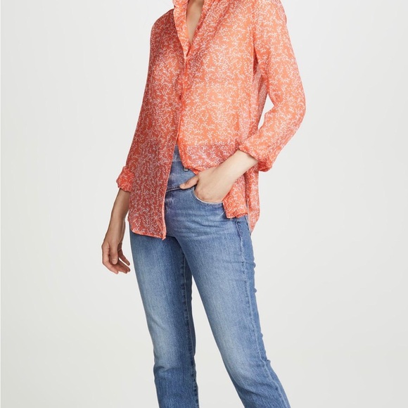 Equipment Essential Sheer Silk Blouse Orange Print - Picture 2 of 10